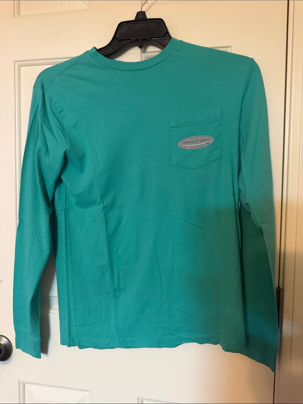 Vineyard Vines Kids Long Sleeve Pocket Tee in Teal Green